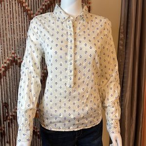 J Crew Factory Anchor White
and Blue Blouse Size Small